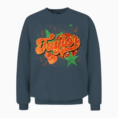 Girl Retro Taylor First Name Personalized Groovy 80's Unisex Sweatshirt - Dark Heather