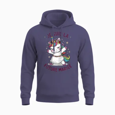 Je Suis La Future Bride Wedding Woman Unicorn T-Shirt, White Unisex Hoodie - Heather Sport Dark Navy