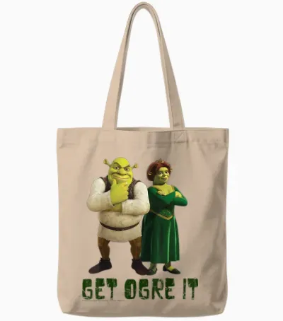Shrek Fiona & Shrek Get Ogre It Text Tote Bags - Natural