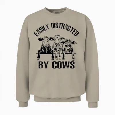 Easily Distracted by Cows Unisex Sweatshirt - Sand