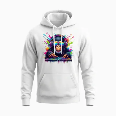 Monkey Dj Neon Fiesta Rave Edm Festival Monkey Unisex Hoodie - White