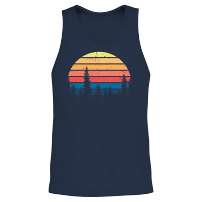 Retro Vintage Pine Trees Unisex Tank Top - Navy