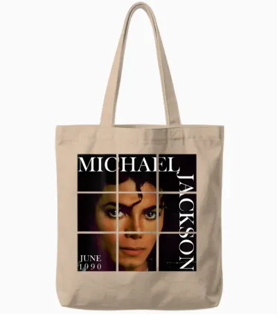 Mj-016 Back Printed T-Shirt, Black Tote Bags - Natural
