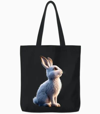 Rabbit Snow Hare Hare Fleece Hare White Rabbit Tote Bags - Black