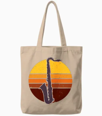Saxophone Retro Tote Bags - Natural