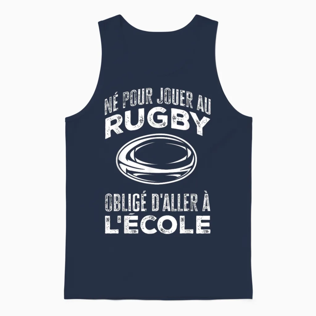 Rugby Player Born to Play Sports Rugby T-Shirt, Black, S Unisex Tank Top in Navy