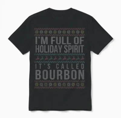 Ugly Christmas Drinking Funny Bourbon Holiday Party T-Shirt Small Unisex T-Shirt - Black