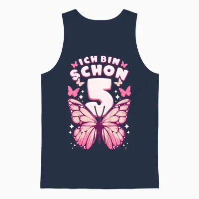 Geburtstag Mädchen 5 Jahre, Schmetterlinge Und Nummer 5 Unisex Tank Top - Navy