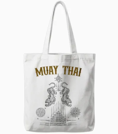 Tattoo Muay Thai Buddha Kickboxing Cultural Asian Sak Yant T-Shirt, Black, S Tote Bags - White