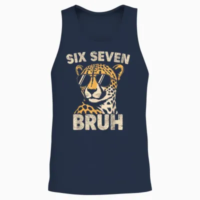 Boys Animal Print Clothes Bruh Cheetah 67 Meme Six Seven Unisex Tank Top - Navy