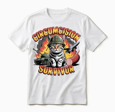 Survivor of Circumcision Funny Strange Cat Meme Unisex T-Shirt - White