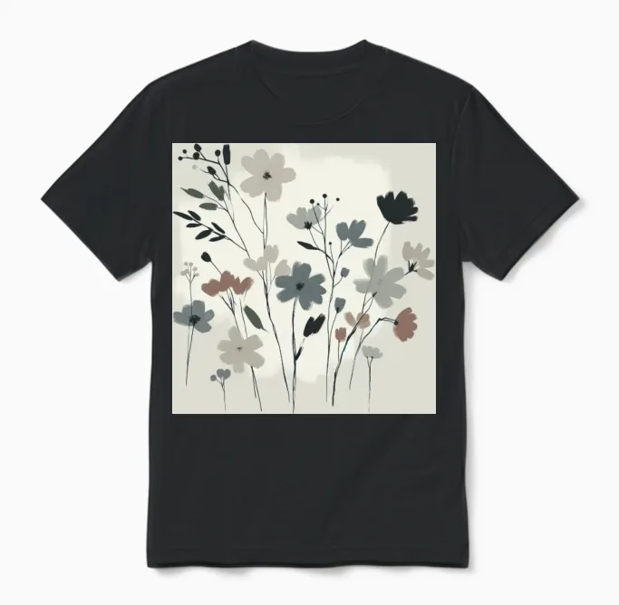Minimal Floral Design - & Botanical Unisex T-Shirt in Black