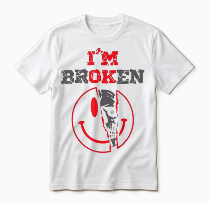 Confused Smile I'm Broken Invisible Illness I'm Ok Broken Unisex T-Shirt in White
