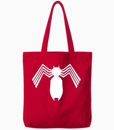Marvel Spider-Man Venom Symbiote Long Sleeve Logo, Black, S Tote Bags - Red