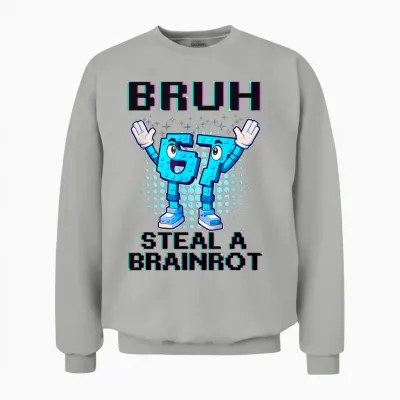 67 Six Seven 6-7 Funny Steal Brainrot Kids Gaming Meme Unisex Sweatshirt - Ash