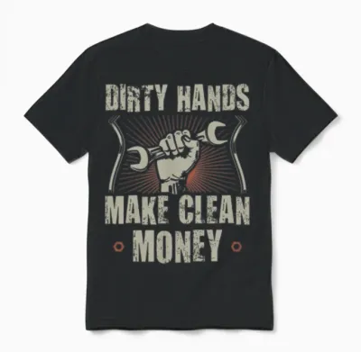Dirty Hands Make Clean Money Funny Mechanic Unisex T-Shirt - Black