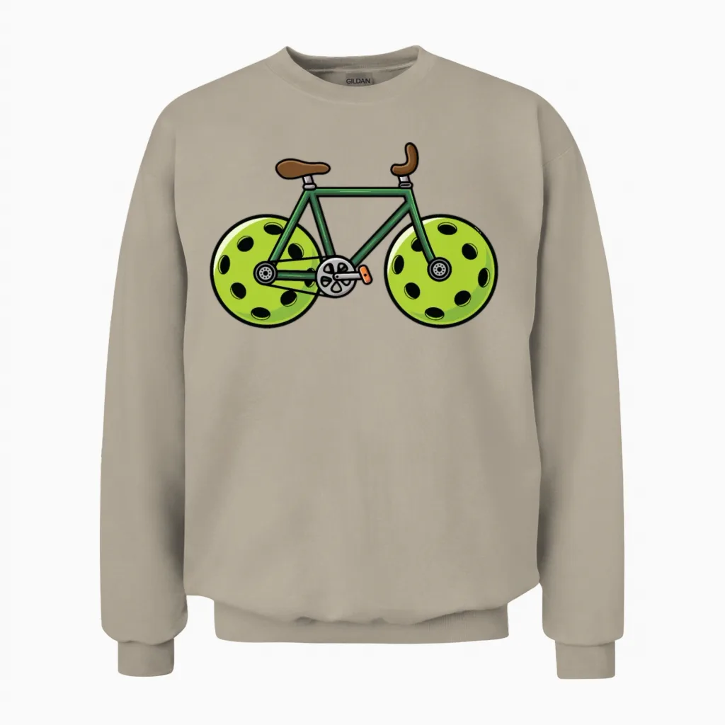 Funny Bicycle on Pickleball Wheels Unisex Sweatshirt in Sand