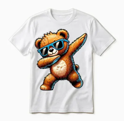 Cool Motif with Bear Unisex Cartoon Bear Dancing (dab) Black S T-Shirt, Black, S Unisex T-Shirt - White