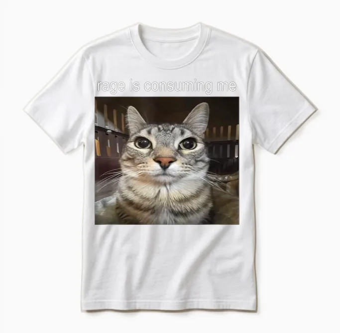 Wut Verzehrt Mich Dummes Starrendes Katzen-Meme T-Shirt, Black Unisex T-Shirt in White