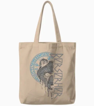 Berserker Bear Warrior Odin Runes Nordic Compass Viking T-Shirt, Black Tote Bags - Natural
