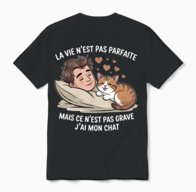 La Vie N'est Pas Parfaite Mais Heureusement J'ai Mon Chat Manche Longue Unisex T-Shirt - Black