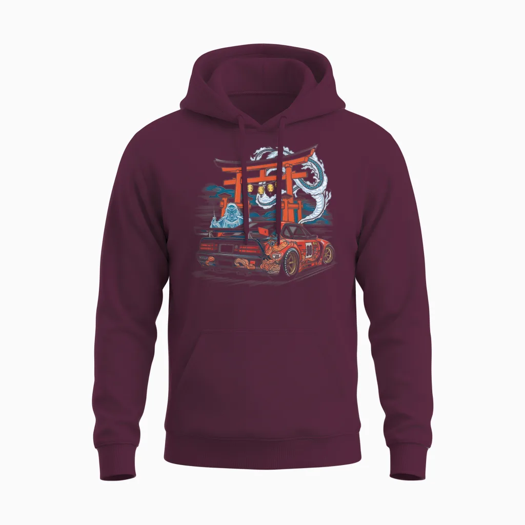 Japanese Car Tshirt Jdm Japan Street Racing Unisex Hoodie in Maroon