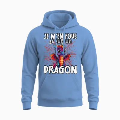 Je M'en Fous Je Suis Un Dragon - Cute Dragon T-Shirt, Black, S Unisex Hoodie - Carolina Blue