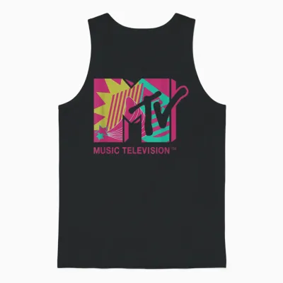 Klassisches Mtv-Logo, Rosa Und Blaugrünes Design T-Shirts Unisex Tank Top - Black
