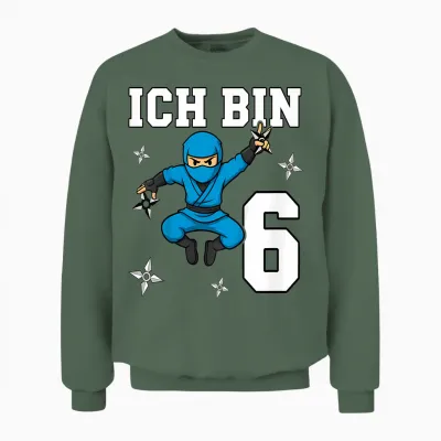 Ich Bin 6 Ninja Geburtstag 6 Jahre Junge Karate Unisex Sweatshirt - Military Green