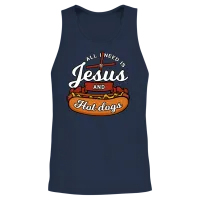 All I Need Is Jesus and Hot Dogs Unisex Tank Top - Navy – 2
