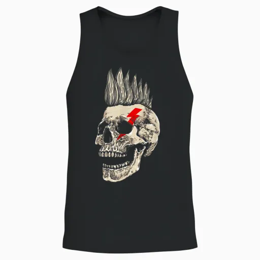 Skull Style Punk Rock with Mohawk Punk Not Dead T-Shirt, Black, S Unisex Tank Top - Black