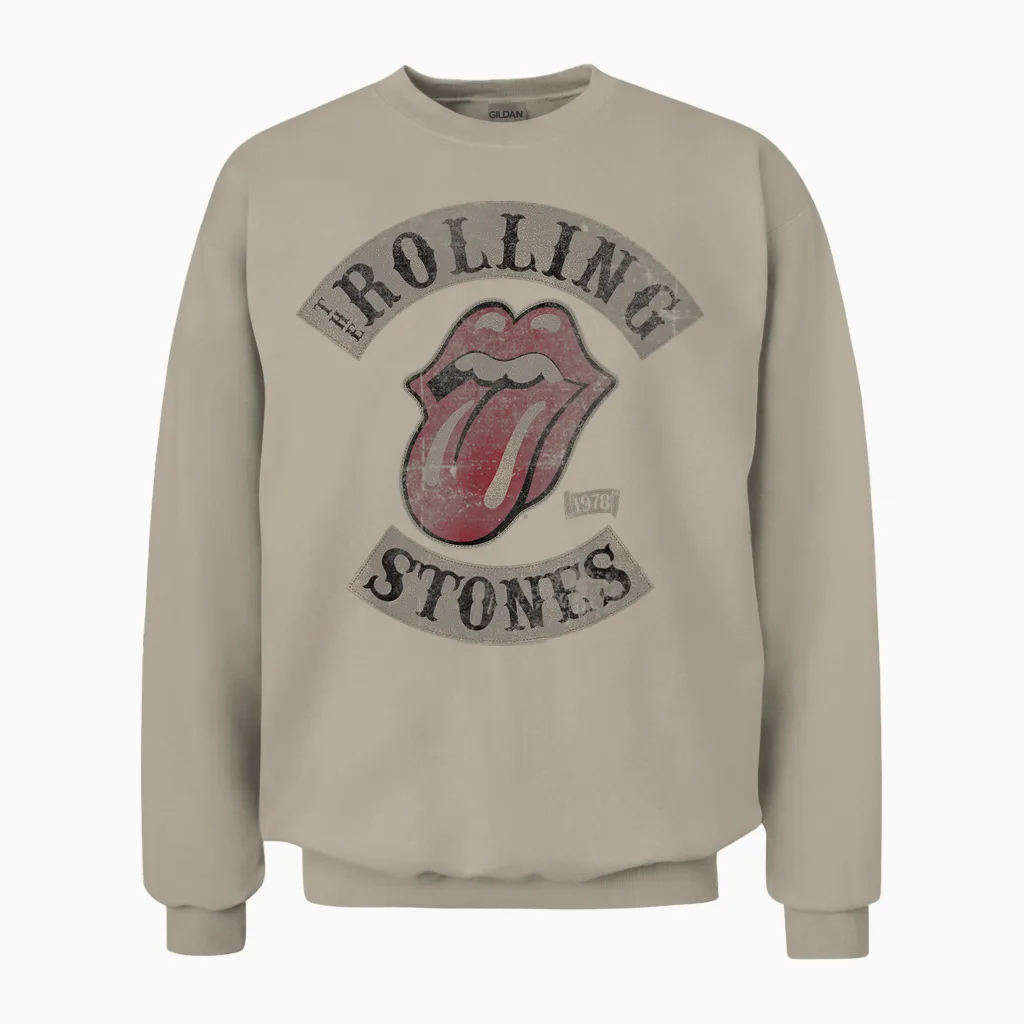 Official the Rolling Stones Vintage Tour 1978 Black Unisex Sweatshirt in Sand