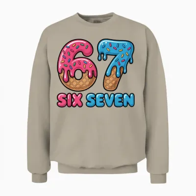 Ice Cream Drip 67 Meme Six Seven Funny Gen Alpha Slang Unisex Sweatshirt - Sand