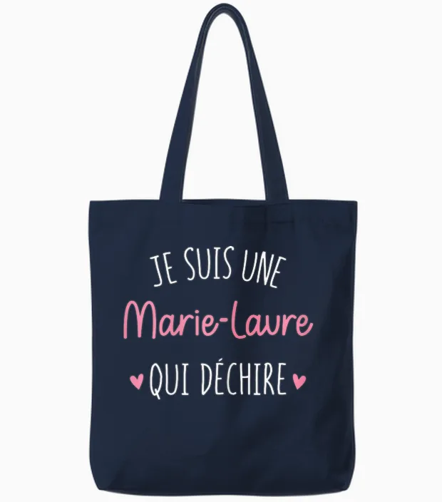 Personalised Women's Gift Name Marie-Laure Qui Déchire Tote Bags in Navy