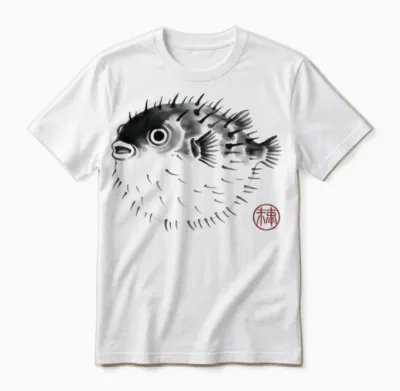 Poisson-Globe Vintage Peinture Japonaise Hanko Timbre Ukiyo Unisex T-Shirt - White