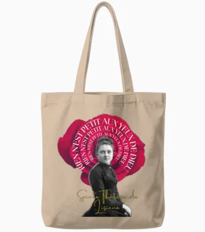 Most Searched St Therese T-Shirt Red Rose Tote Bags - Natural