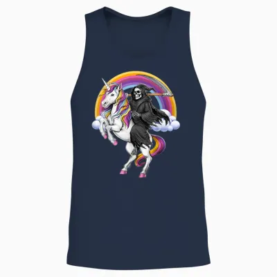 Skeleton Large Grim Reaper Riding Unicorn Halloween Unisex Tank Top - Navy