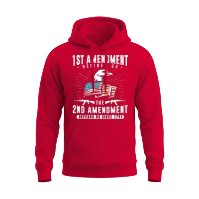 1st Amendment Defines Us, 2nd Defends Us Unisex Hoodie - Red