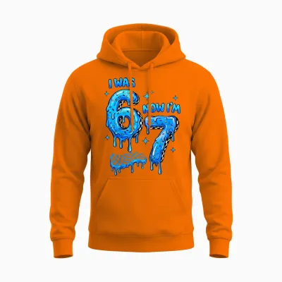 I Was 6 Now Im 7 Checkered Drip Funny Kids Boys 6 7 Birthday Unisex Hoodie - Safety Orange