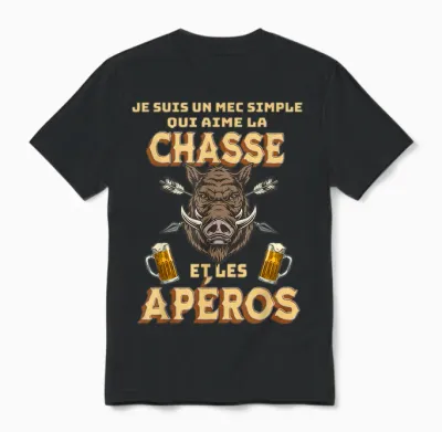 I Love Hunting and Aperitif Gift for Hunter T-Shirt, Black, S Unisex T-Shirt - Black