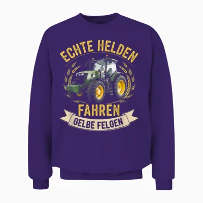 T-Shirt with German Text "echte Helden Fahren", Yellow Rim, Black, S Unisex Sweatshirt - Purple
