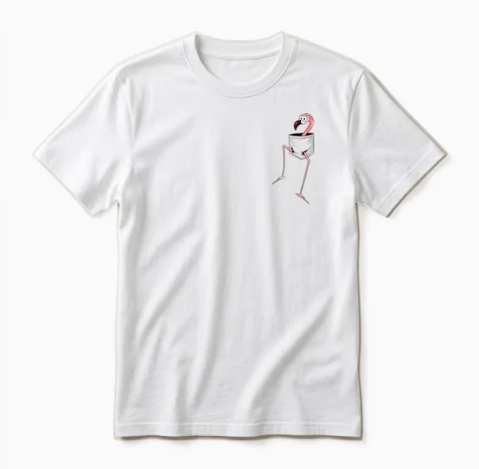 For Flamingo-Lovers L Fancy Pink Flamingo in a Pocket Unisex T-Shirt in White