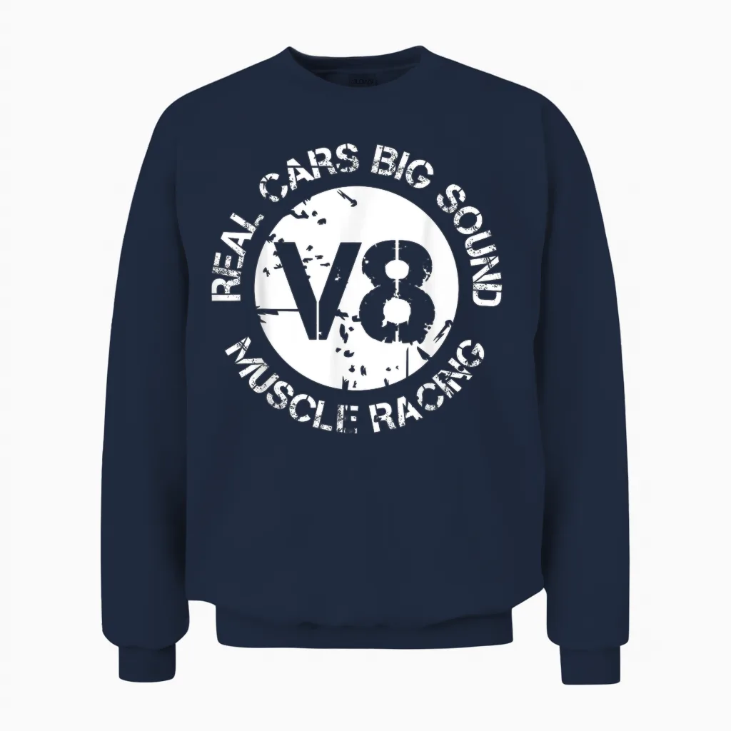 Logo V8 American Musclecar Classic Unisex Sweatshirt in Navy