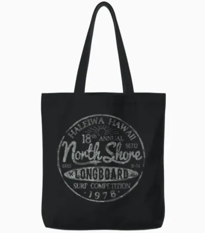 Long Board North Shore Surf Vintage Hawaii Beach Tote Bags - Black