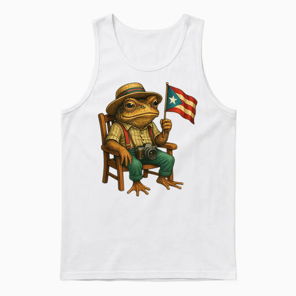 Funny Coqui Frog Puerto Rico Flag Taino Boricua Hispanic Unisex Tank Top in White