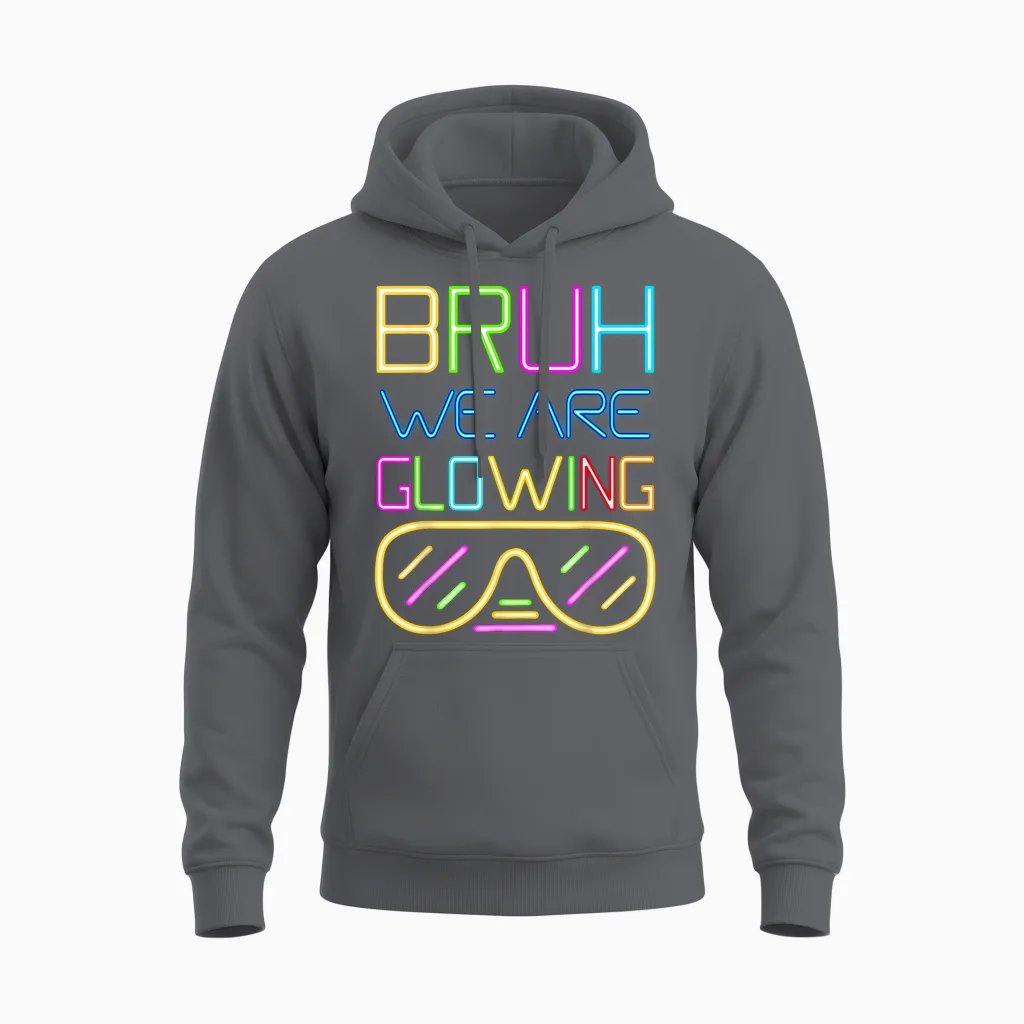 Bruh We Are Glowing in My Glowing Era Hello Summer Vacation Unisex Hoodie in Charcoal
