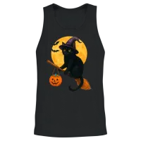 Cat Witch Hat Pumpkin Halloween Unisex Tank Top - Black – 2