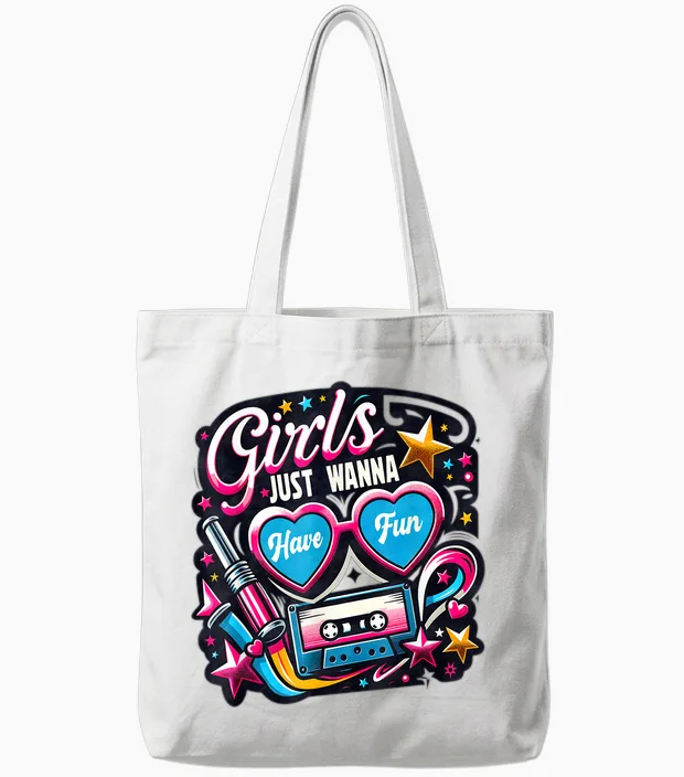 Girls Just Wanna Have Fun Retro 80er Jahre Musik Party Design Tote Bags in White