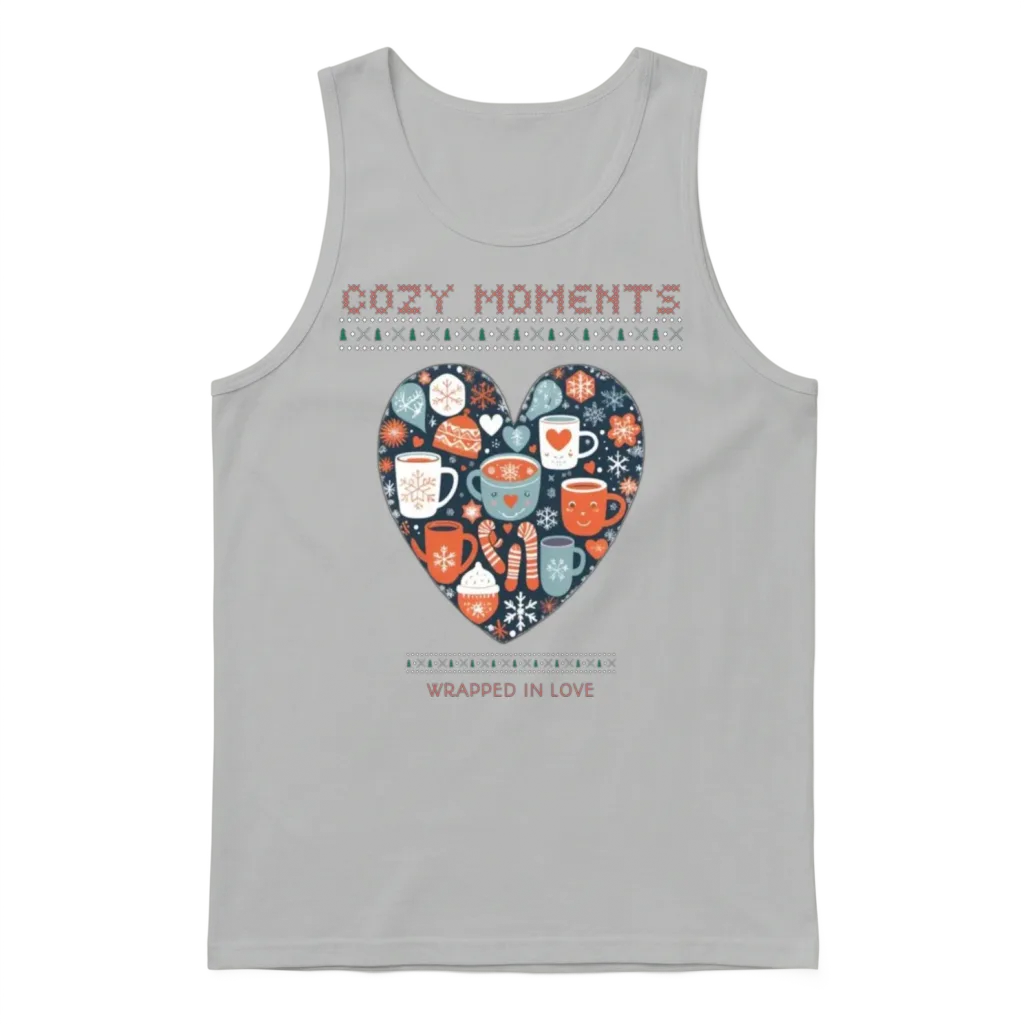 Cozy Moments Wrapped in Love - Winter Heart Design Unisex Tank Top - Ash