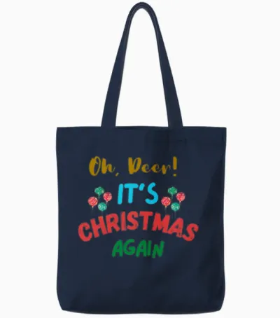 Oh Deer Its a Christmas Again Tote Bags - Navy